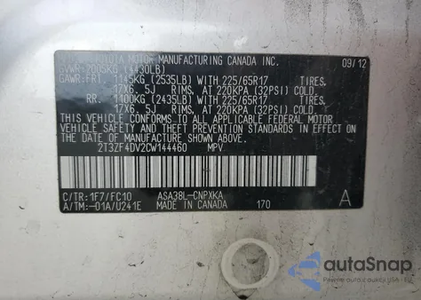 2012 Toyota Rav4 из США, поврежденный, VIN 2T3ZF4DV2CW144460